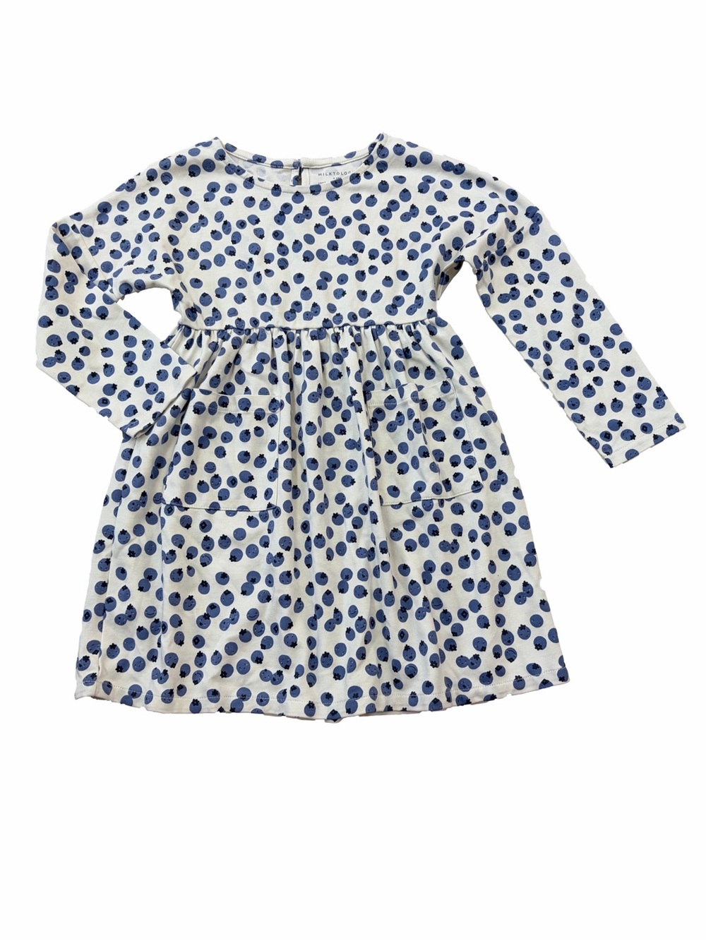 Milktology Size 4 Years Blueberry Print Organic Pima Cotton Long Sleeve Dress